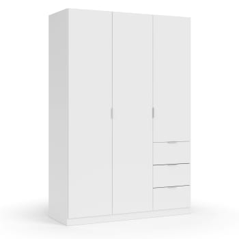 REUS - Armario ropero 3 puertas y 3 cajones color blanco, 135 cm ancho