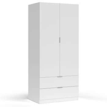 NICO - Armario ropero 2 puertas y 2 cajones color blanco, 81 cm ancho