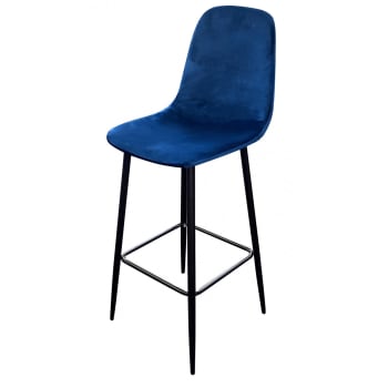 VELOURS - Tabouret de bar métal noir et assise velours bleu 42x47x108cm