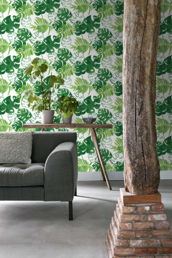 Greenhouse - Papel pintado hojas de la selva pintadas verde selva 53cmx10,05m