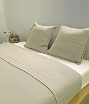 LINEN - Sábana de punto 100% algodón beige para cama de 90 cm con almohada