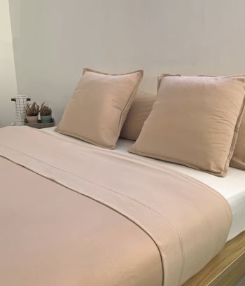 CAFECREAM - Sábana de punto 100% algodón cobre para cama de 180 cm con almohadas