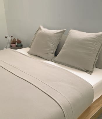 VAPORGREY - Sábana de punto 100% algodón gris para cama de 150 cm con almohadas
