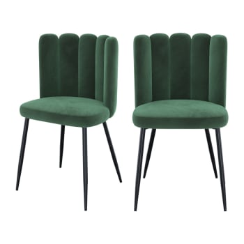 Rosy - Chaise en velours vert et pieds en métal (lot de 2)