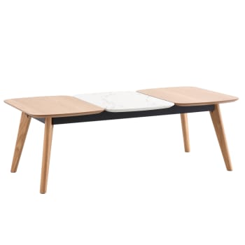 PALLAV - Mesa de centro con tapa madera y efecto marmol patas madera