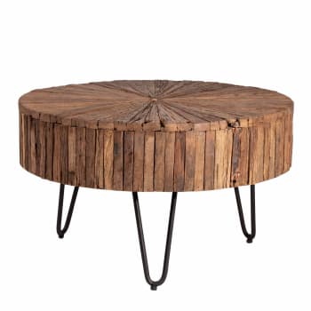 MANVIK - Mesa de centro con tapa madera reciclada y patas en hierro