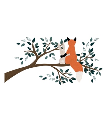 M.FOX - Sticker XL renard sur une branche en vinyle orange 29,7 x 42 cm