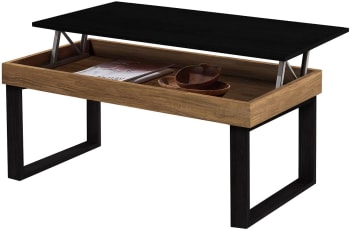 Mesa de centro elevable madera maciza natural y negro, patas negras
