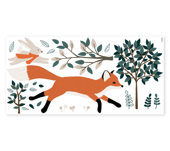 M.FOX - Sticker décor forêt, renard et lapin en vinyle mat orange 64 x 130 cm