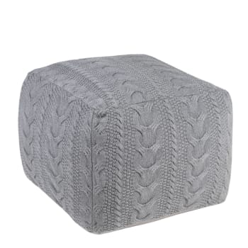 PUFF CHIRAG - Puff tejido trenzado de algodón gris