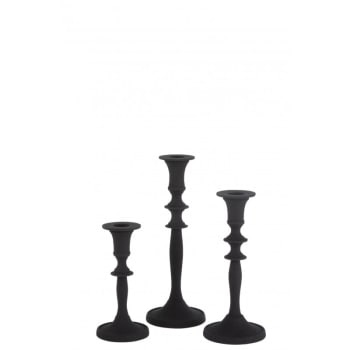 CLASSIQUE - Set de 3 bougeoirs classiques alu noir H15cm