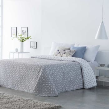 SUANCES - Colcha primavera verano algodón poliéster gris 250x260 cm cama de 150