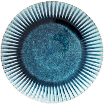 Mustique - Plat en grès bleu et blanc D29