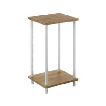 BOIS - Table de chevet ou d'appoint en métal blanc et bois 34x30x59cm