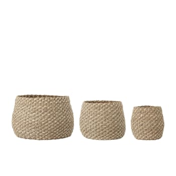 Set Di 3 Cesti In Erba Marina Vintiquewise Con Manici – Marrone, Misure Varie, Stile Rustico Per Pane O Oggetti - 4