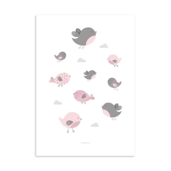 Poster in carta da parati Uccellini rosa 21x30cm