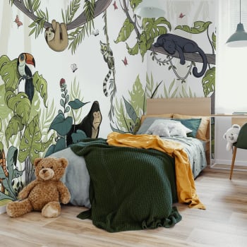 Papier peint panoramique enfant jungle couleurs clair 170 x 250 cm ver