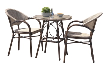 Ushuaia - Ensemble repas de jardin 2 places en aluminium marron