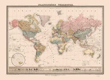 Cuadro Mapa del mundo vintage 50 × 70