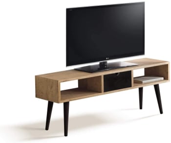 Mueble tv estilo industrial madera maciza de pino encerado y negro.