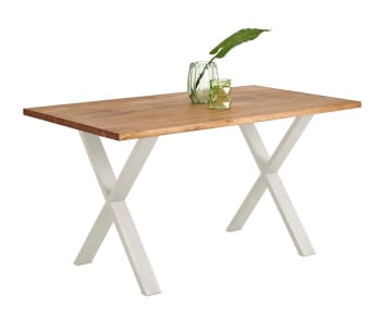 Mesa salón comedor moderna madera maciza natural patas forma X blanco