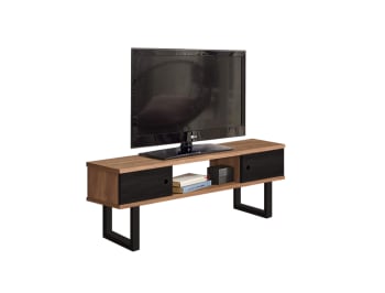 TV MAX - Mueble tv diseño industrial vintage madera maciza 2 puertas y estante
