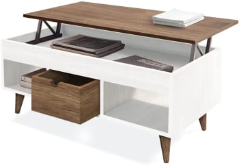 Mesa centro Atelier elevable madera maciza natural color blanco madera