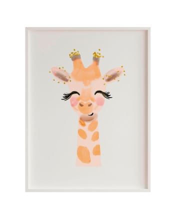 DECOWALL - Impression de girafe encadrée en bois blanc 43X33 cm