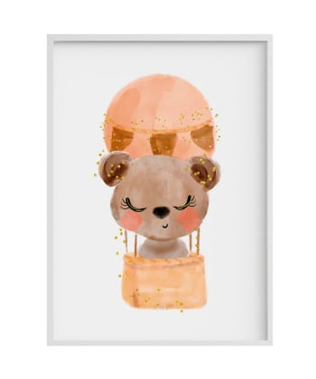 DECOWALL - Stampa orso con cornice in legno bianco 43X33 cm