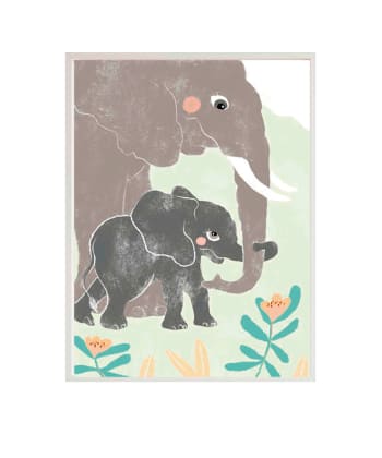 DECOWALL - Impression de éléphant fantasy encadrée en bois blanc 43X33 cm