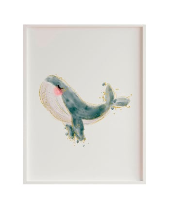 DECOWALL - Stampa balena con cornice in legno bianco 43X33 cm