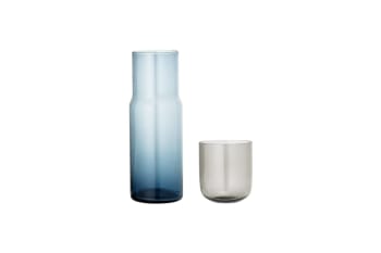 HILMER - Carafe et verre en verre bleu