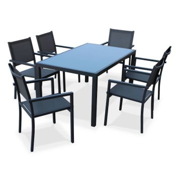 Capua 150 - Salon de jardin aluminium table 150cm, 6 fauteuils en textilène