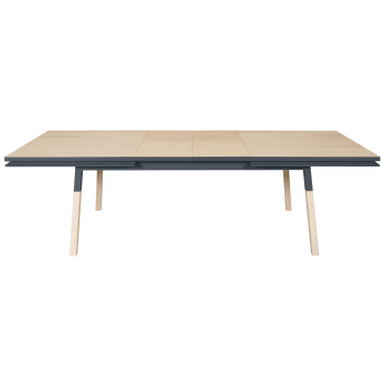 Egee - Table 180x100 cm en frêne massif, 2 rallonges bleu sombre de rance