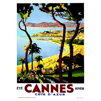 Tableau affiche touristique vintage Cannes Côte D'Azur 50x70cm