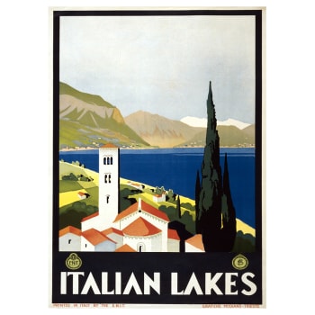 Tableau affiche touristique vintage Lacs Italiens 50x70cm