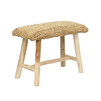 Raffia - Banc en bois et raffia naturel