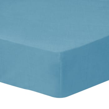 Lin lave - Drap-housse uni en lin lavé Bleu Givré 140x190/200cm - Bonnet 30cm
