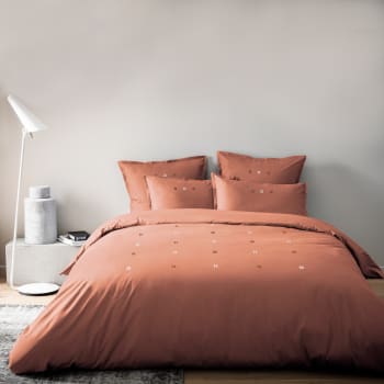 Dragées délices - Parure de lit brodée en percale de coton BIO Terracotta 240x220 cm