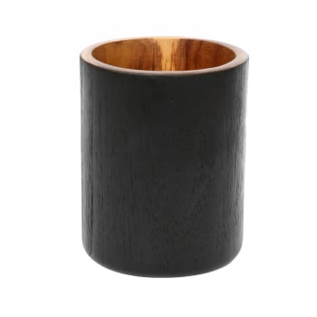 BONDI - Vase en bois de teck rond noir