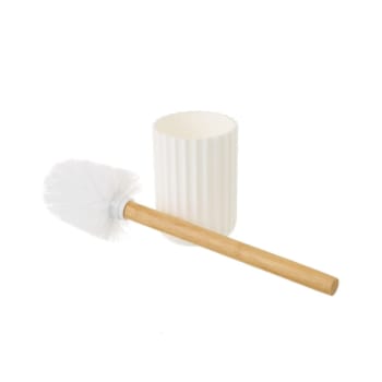 BAMBOU - Brosse WC plastique blanc et bambou
