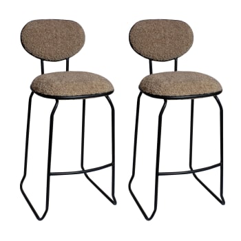 Lama - Lot de 2 chaises de bar bi-matière taupe et pied en metal noir
