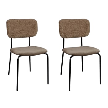 Lama - Lot de 2 chaises bi-matière taupe et pieds en métal noir
