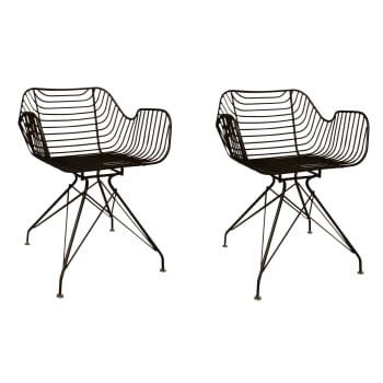 Houston - Lot de 2 fauteuils de table extérieur en métal noir