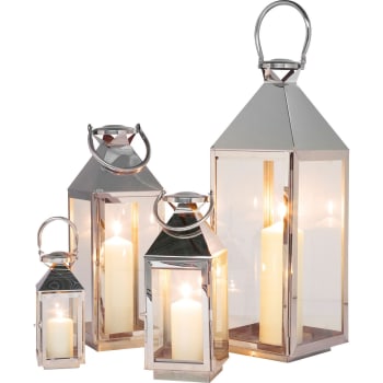 Giardino - Set de 4 lanternes en acier inoxydable et en verre
