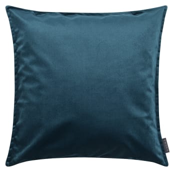 Marla - Housse de coussin velours avec volant piqué bleu pétrole 60x60