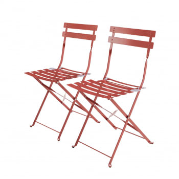 Emilia - Lot de 2 chaises de jardin pliables en acier terracotta