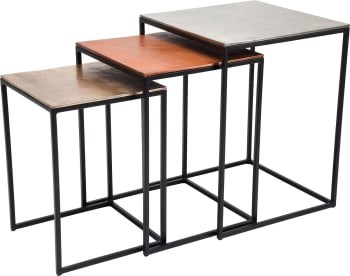 Loft square - 3 tables d'appoint en aluminium doré, argenté, cuivré et acier