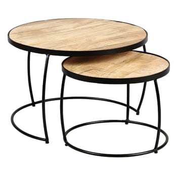 Gizem - Lot  de 2 tables basses gigognes métal et bois