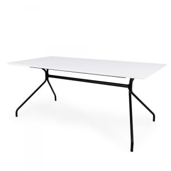 Ega - Table à manger rectangulaire 180x90cm blanche pieds noirs